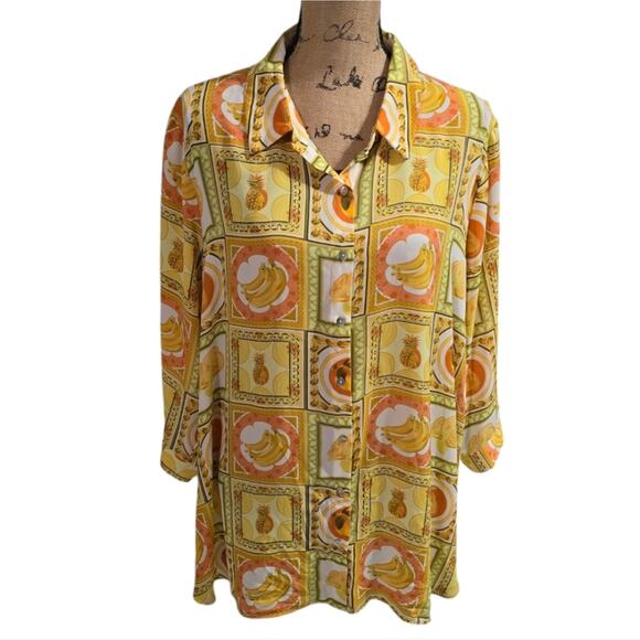 Rose & Olive Fruit Banana Pineapple Button Down Shirt Plus Size 2X New! - Picture 1 of 8